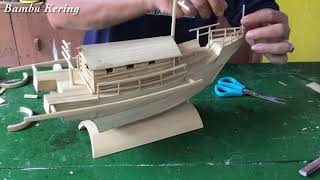 Cara Membuat Miniatur Kapal Nelayan dari Bambu ~ Kerajinan Bambu