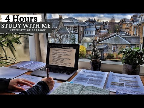 4 HOUR STUDY WITH ME | Background noise, 10-min break, No Music, Study with Merve