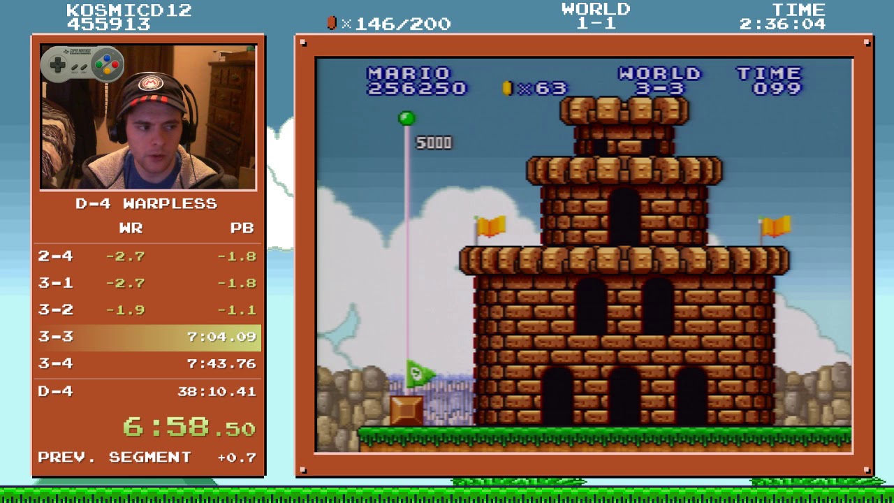 SMB The Lost Levels D-4 Warpless Speedrun in 