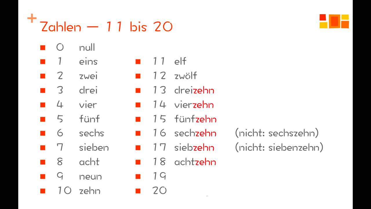 Deutsch lernen - die Zahlen von 0 bis 20 - YouTube