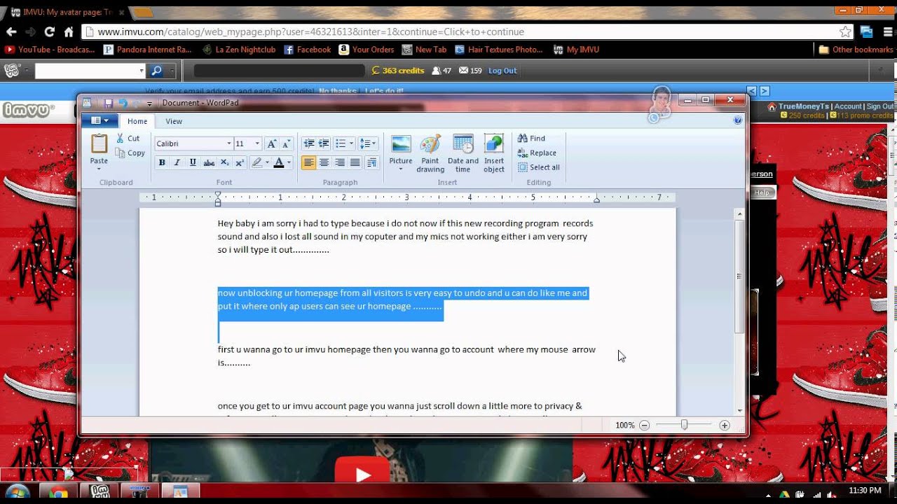 Making your imvu homepage unprivate