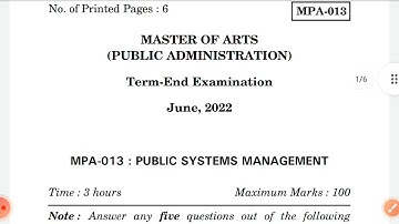 Mpa 13 Public systems management ||June 2022 question paper||@rzlearning7787 #ignou #mpa