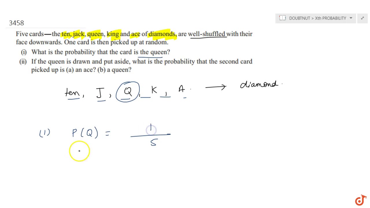 Five cardsthe ten, jack, queen, king and ace of diamonds, are well shuffled with their face down...
