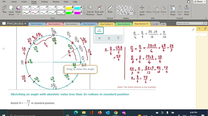 4.1.d Sketching an angle with absolute value less than 2π radians in standard position