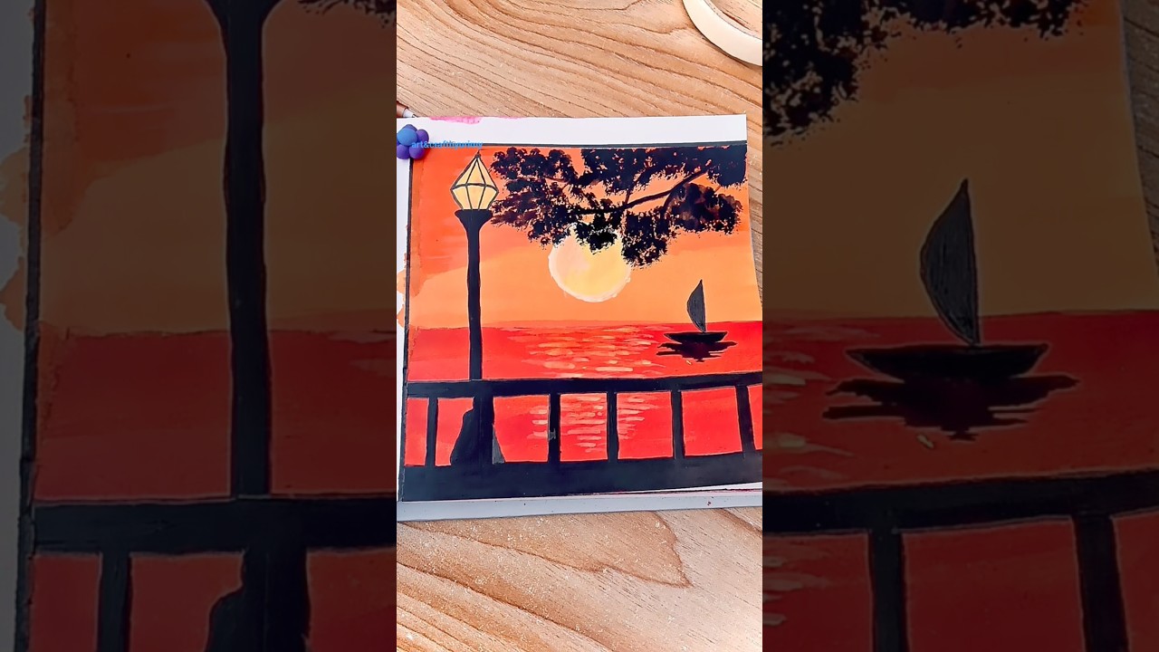 Sunset River Scenery Painting | Satisfying Final Reveal | Easy Art 