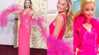 Margot Robbie recrea look de Barbie en los Globos de Oro 2024