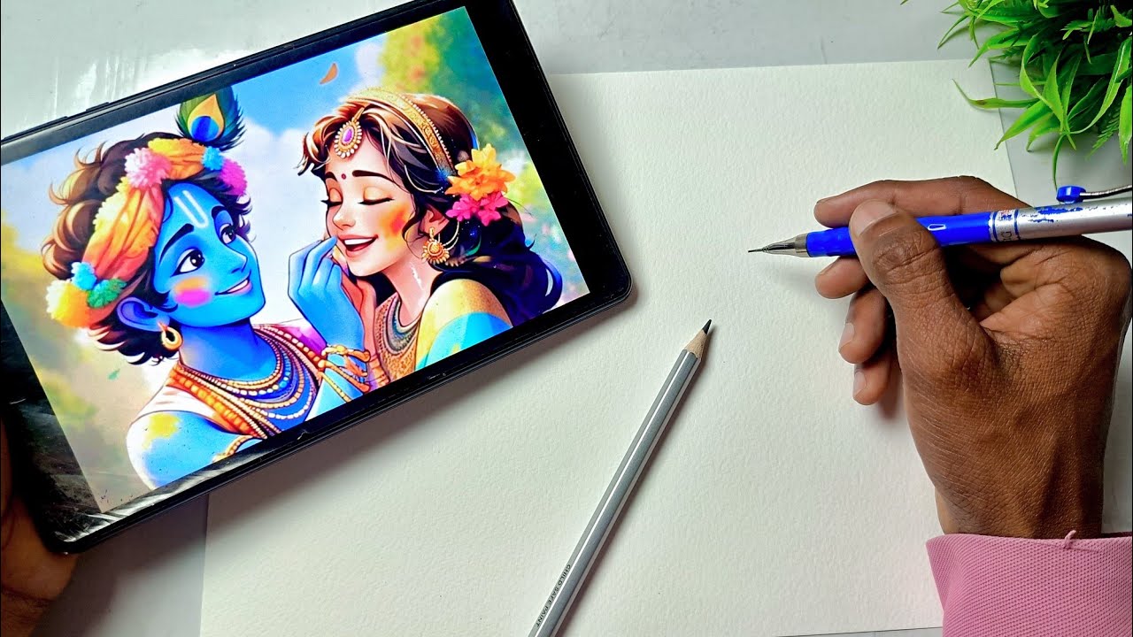 How To Draw Radha Krishna, Holi Special Radha Krishna Drawing, Outline Tutorial 😍 
