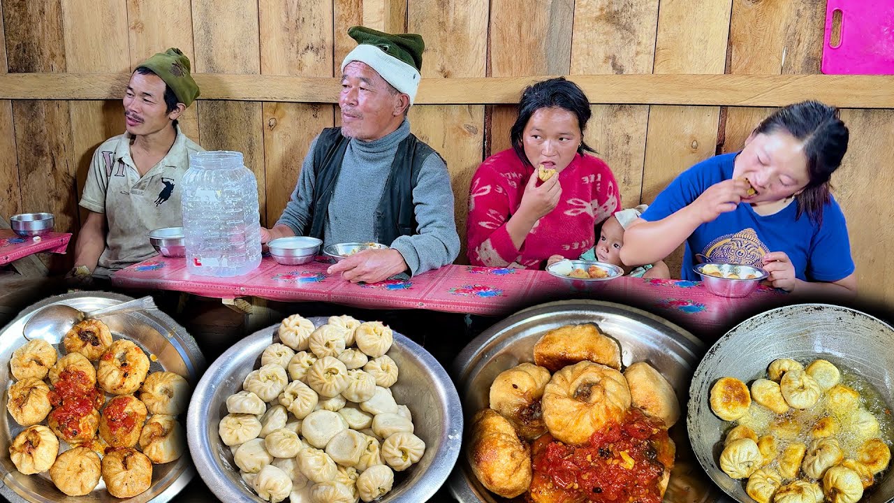 Chicken Fry MOMO Eating with family in Village kitchen तारेको चिकेन मम खाजा खाइयो Village Food Vlog