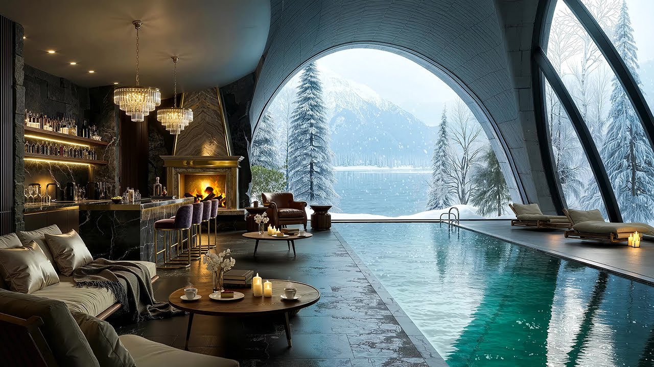 Tranquil Nature View Living Room Jazz | Relaxing Jazz Music with Fireplace Crackling for Work, Study