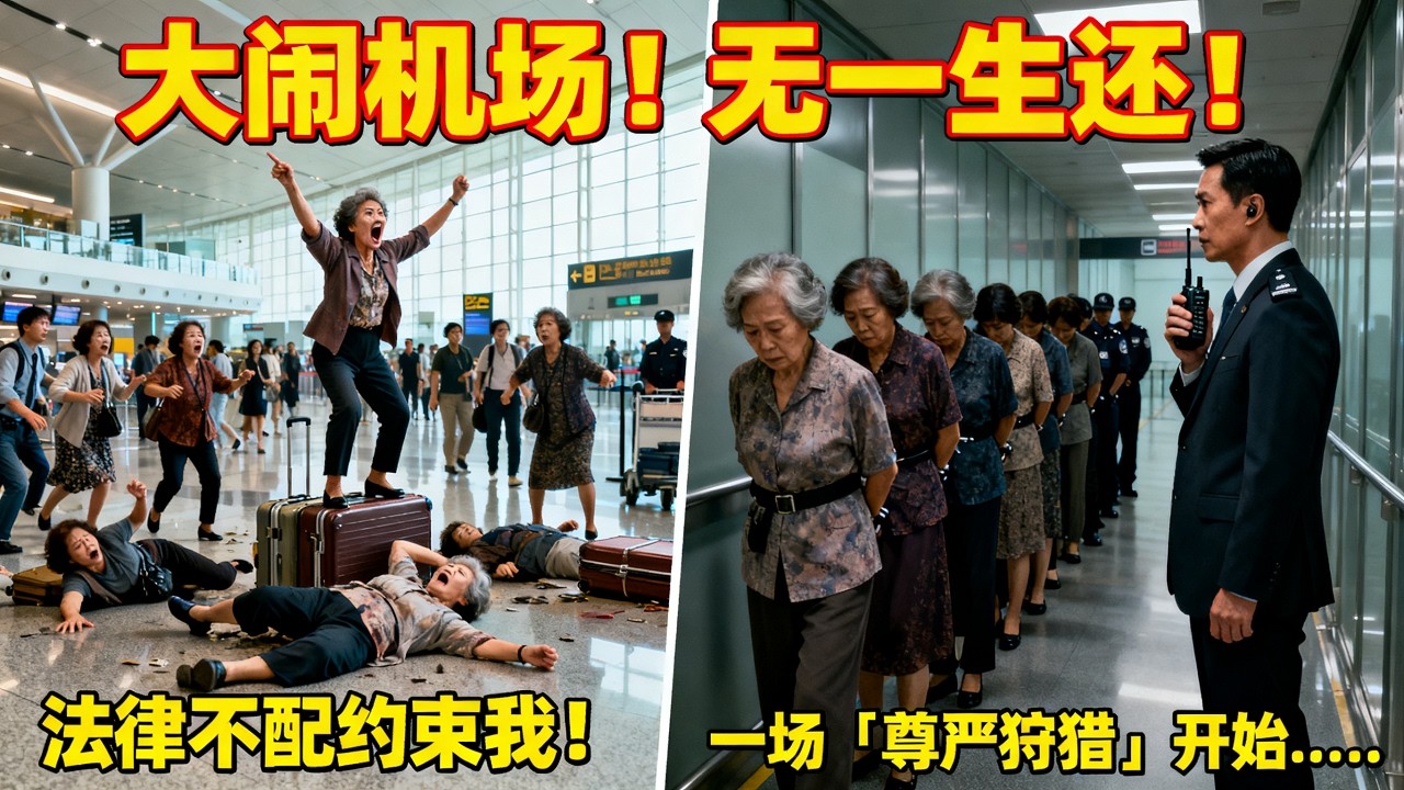中國28人法官大媽團大鬧紐約機場，高喊「法律不配約束我！」華裔主管到場後，一場「尊嚴狩獵」開始，28人夢斷美國，無一生還！