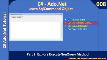 SqlCommand | Part 2 - ExecuteNonQuery Example | Ado Net Tutorial #008
