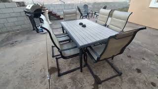 PHI VILLA 7 Piece Outdoor Patio Dining Set, Rectangle Dining Table, Rocking Chairs Review