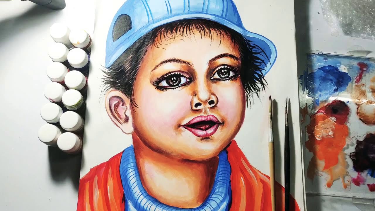 How to draw baby face (step 4) acrylic painting step by step YouTube