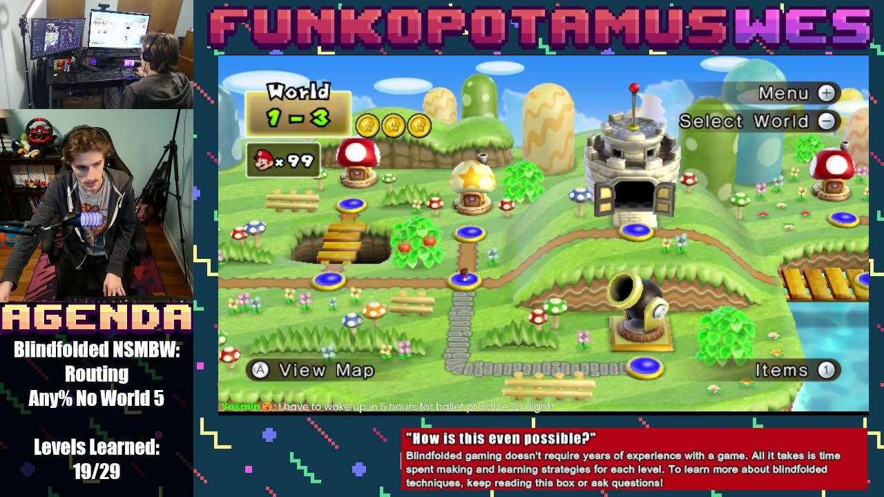 Blindfolded NSMBW: Any% & Routing No World 5