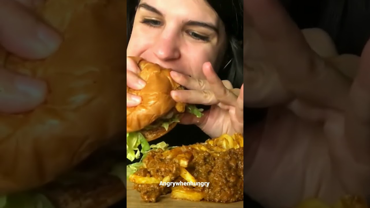 eating burger and French fries 