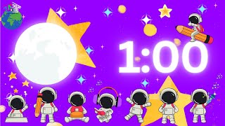 1-MINUTE COUNTDOWN TIMER WITH ALARM| SPACE | ASTRONAUT 🤍🎼⏰✨👨🏼‍🚀🌎 🌕