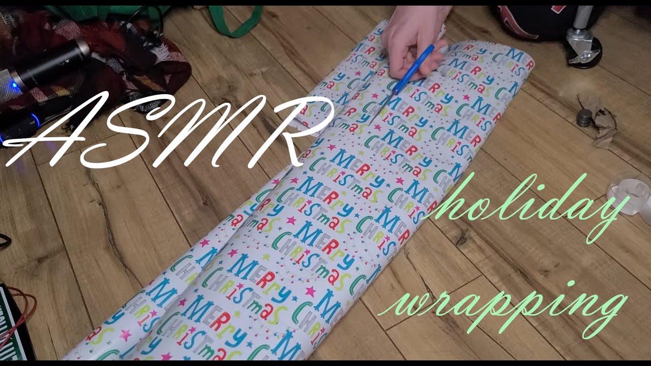 Holiday gift wrapping binaural ASMR 🎁 paper crinkles, cutting, tape, NO TALKING YouTube
