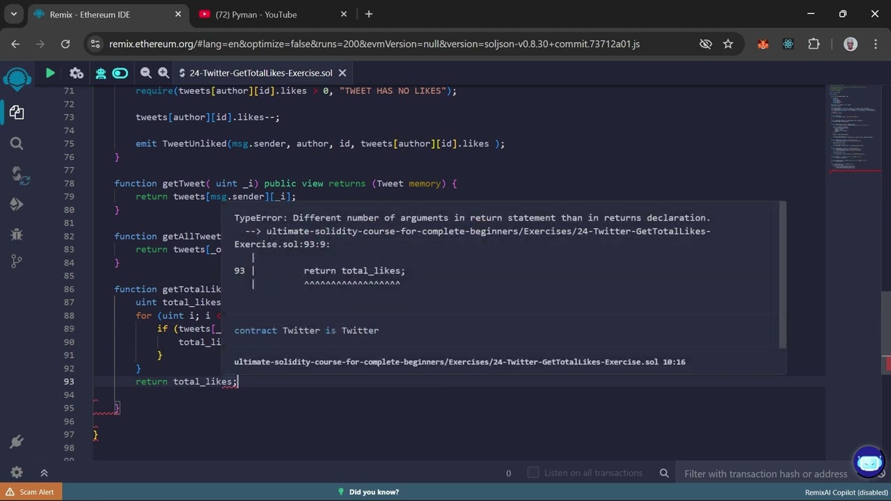 Twitter Total Likes Exercise (9) | Solidity
