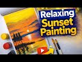 Sunset Landscape Painting 🎨 | Easy Acrylic Painting with Reflection | Relaxing Art @MahbubAlam1998 