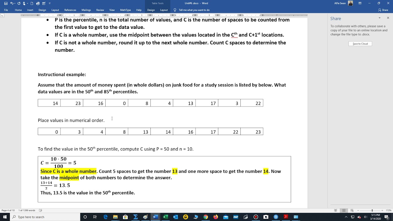 Percentile Lecture for Mr Swan Math 165 Course - YouTube