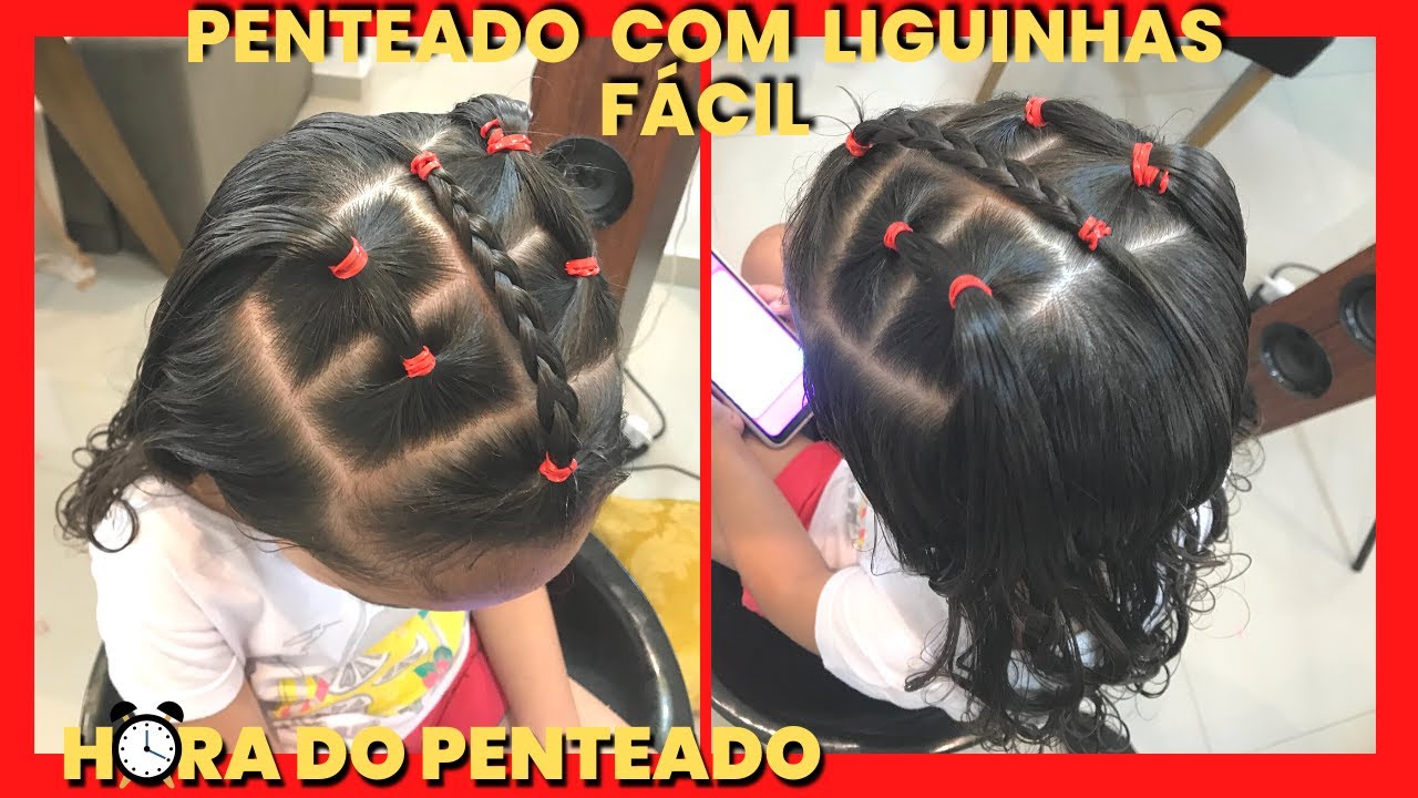 PENTEADO SIMPLES E FÁCIL COM LIGUINHAS PARA ESCOLA, PENTEADO CABELO INFANTIL  -  em 2023