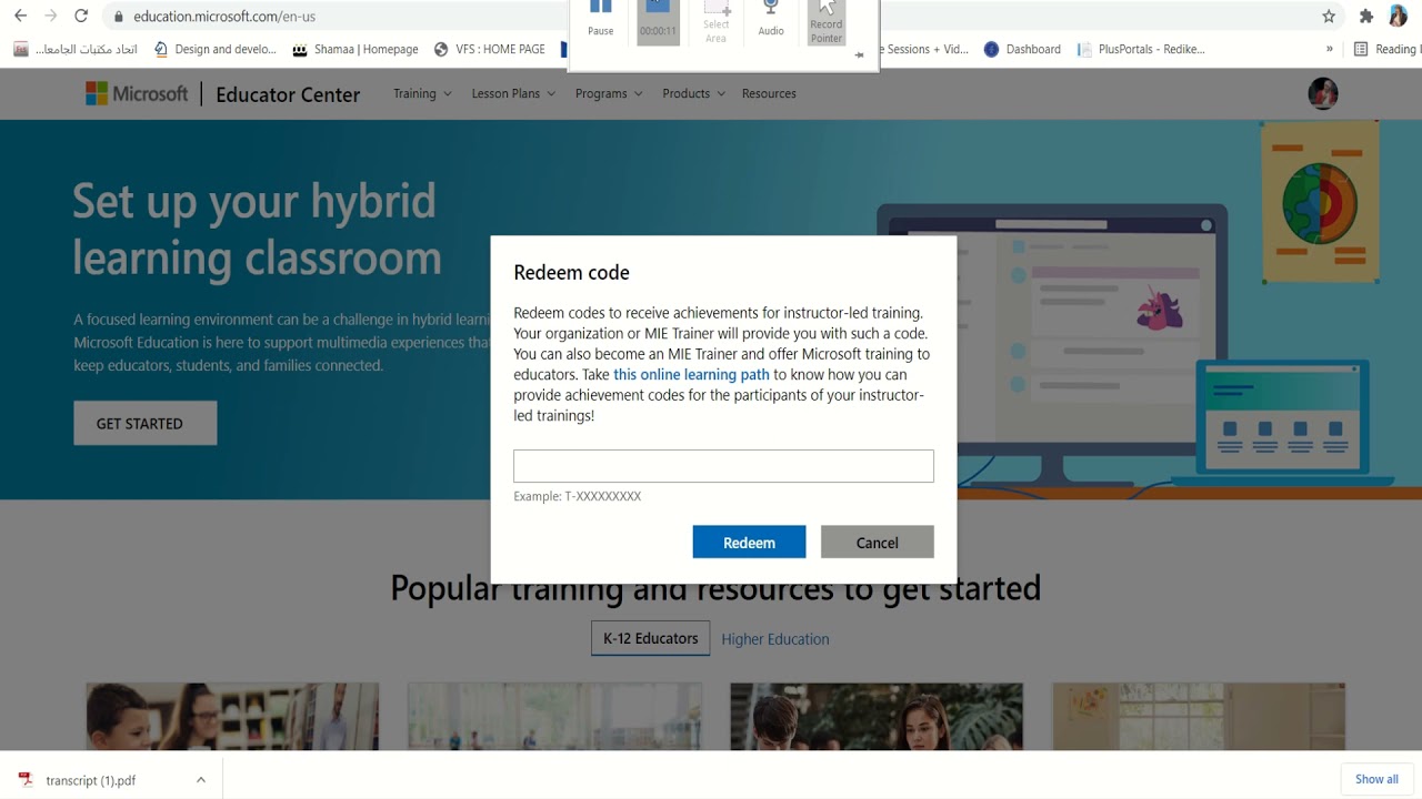 Redeem code in Microsoft educator center - YouTube