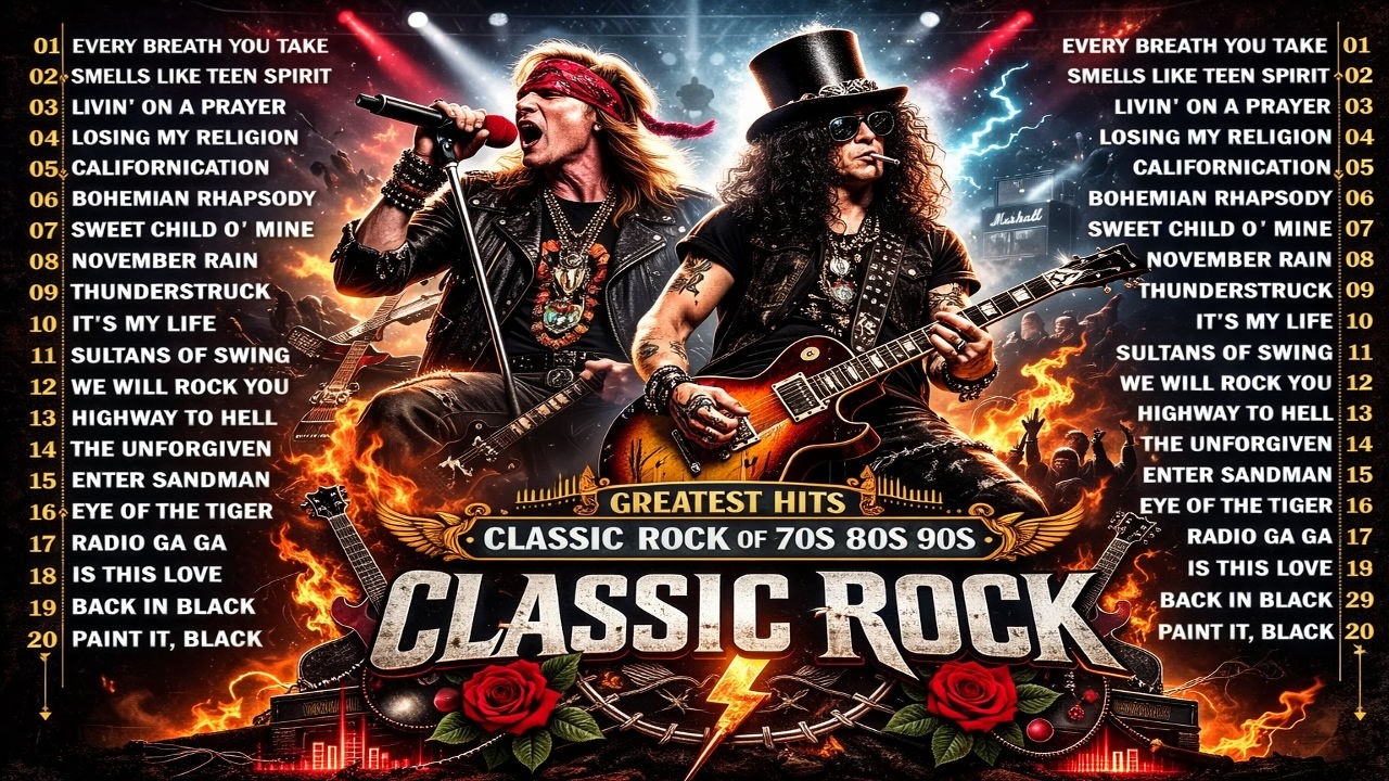 Legendary Rock Bands: Eagles, Guns N' Roses, Aerosmith and Bon Jovi Greatest 70s 80s 90s Tracks