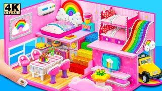 How To Make Pink House with Bunk Bed, Rainbow Slide from Polymer Clay ❤️ DIY Miniature House