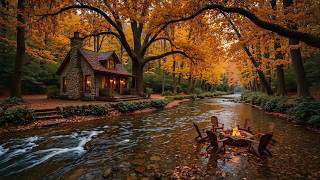 Soothing Autumn Hideaway by the River 🍂🔥 Soft Piano Music & Warm Campfire Sounds for Deep Sleep screenshot 2