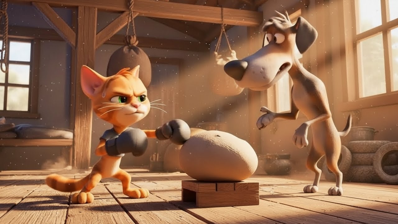 The Old Skinny Dog Trains the Weak Cat to Be a Fighter