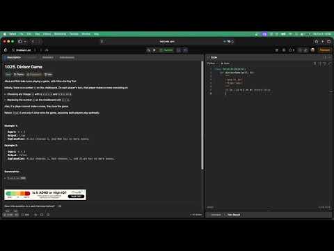 No Sound Leetcode 1025: Divisor Game