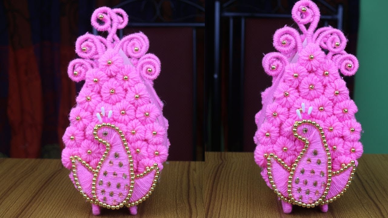 Peacock Design Flower Vase - Woolen Craft Idea || Woolen Design - Best reuse ideas - Home Decor DIY