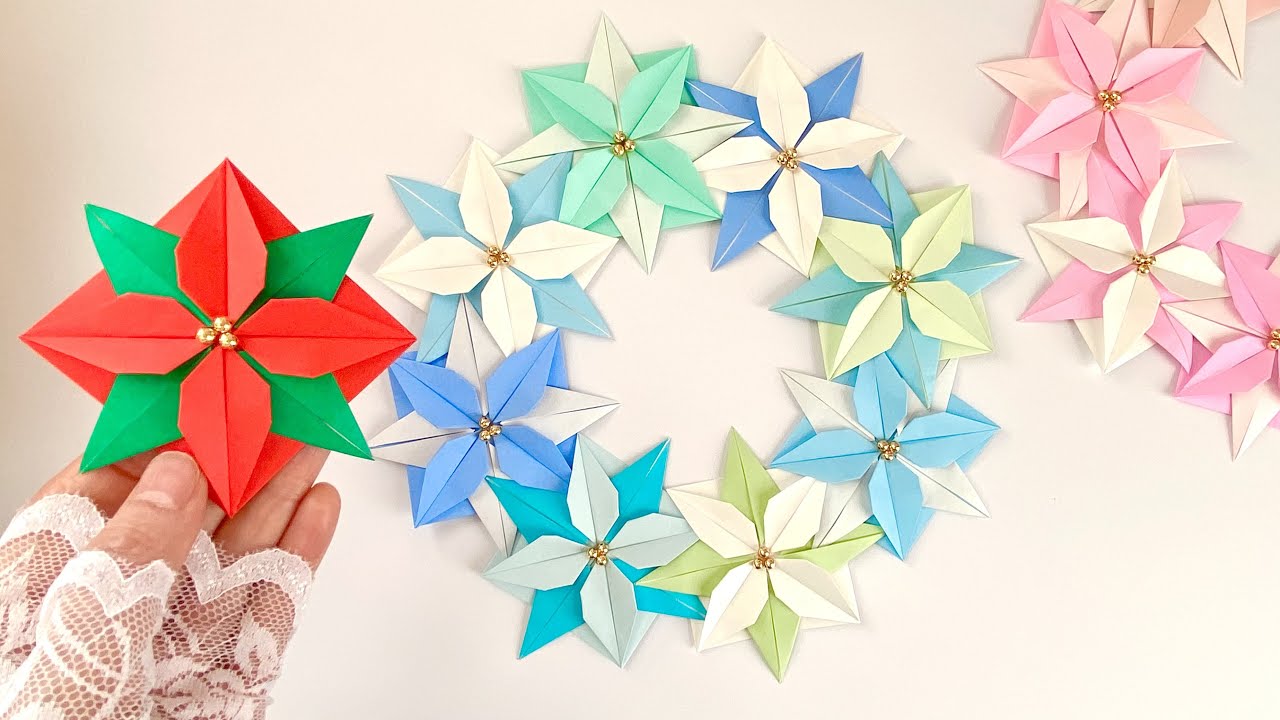 折り紙 ポインセチア 2色の花 Origami Poinsettia Two Colored Flowers Youtube