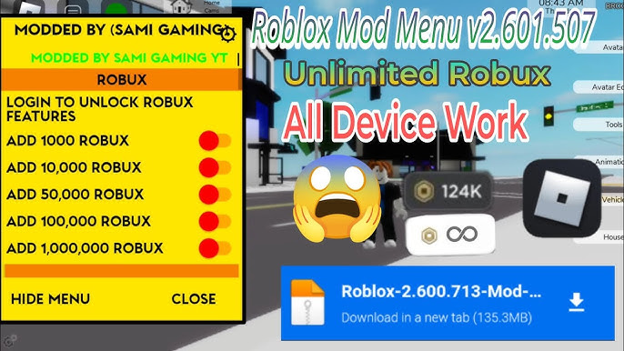 Roblox APK MOD Menu + Robux Infinito v2.600.713 - Download 2023