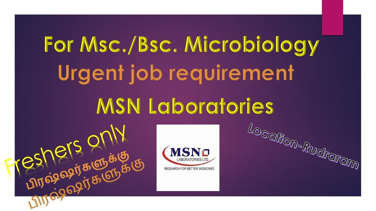 Job at MSN Laboratories in hydrabad for freshers microbiologist