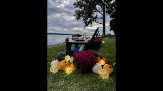 Fall Decorating down on Cayuga Lake using solar powered globe lights.