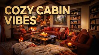 Cozy Cabin Ambience & Relaxing Piano Music | Cozy Fireplace Sounds | Cozy Living Room Ambience