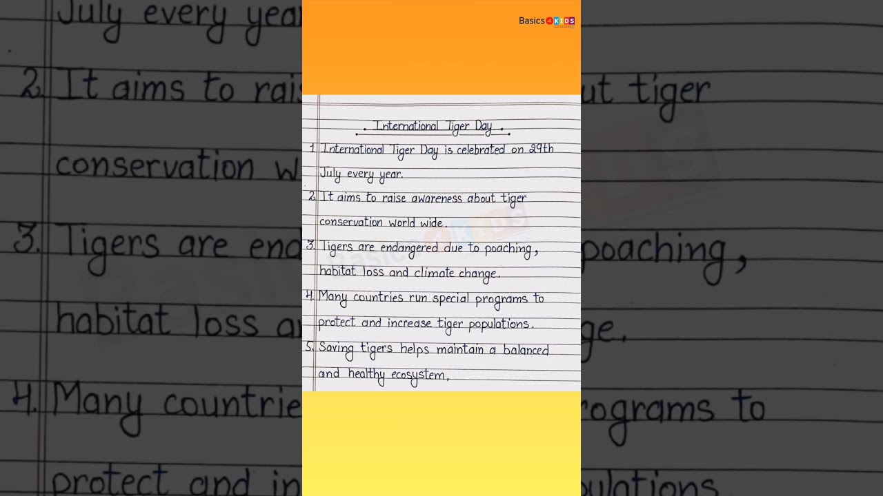 5 Lines on International Tiger Day In English | Few Lines About International Tiger Day - July 29th