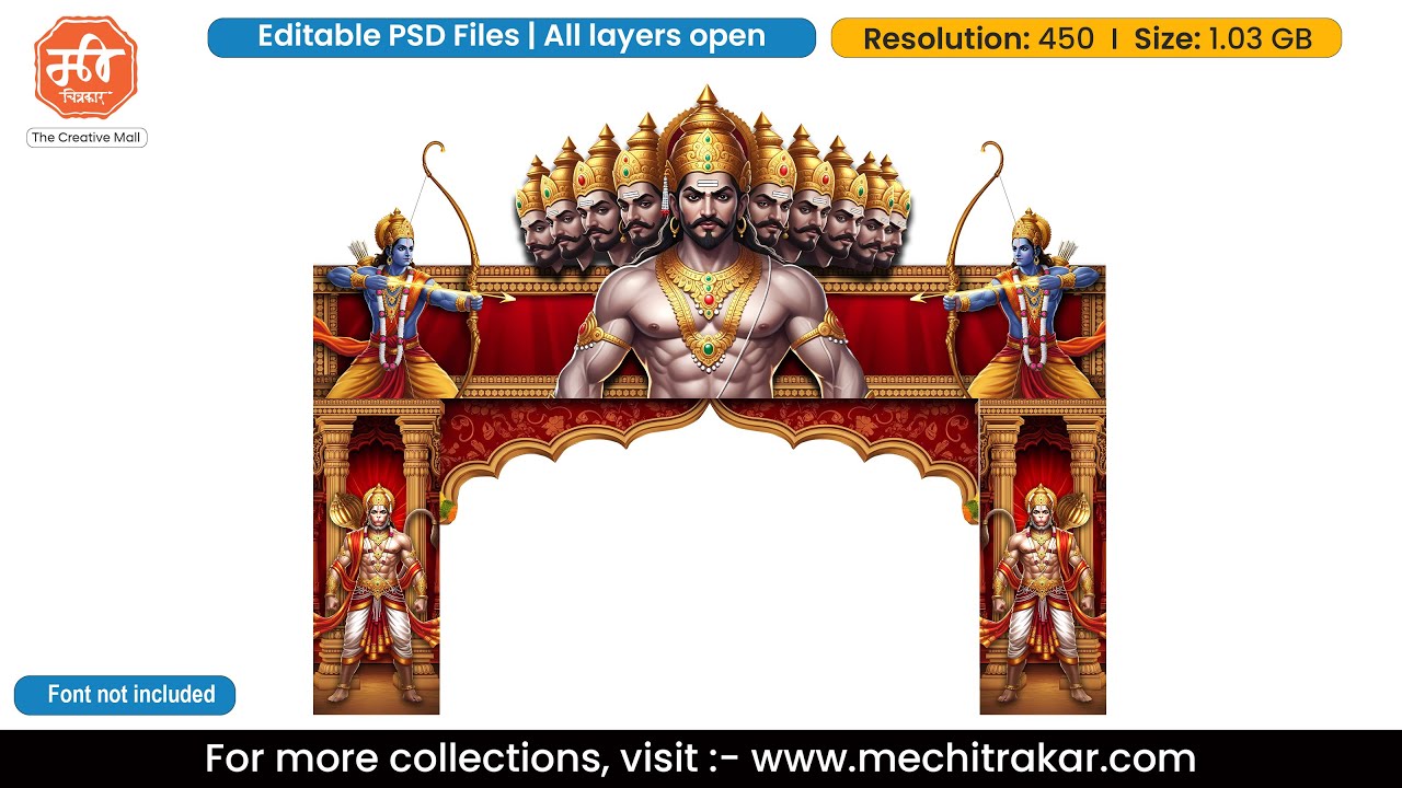 Navratri Ravan Dahan Themed Entry Arch Design – High-Quality Editable PSD File | Me Chitrakar