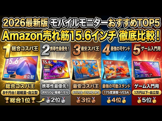 モバイルモニターおすすめTOP5【2026年最新版】Amazon売れ筋15.6インチ