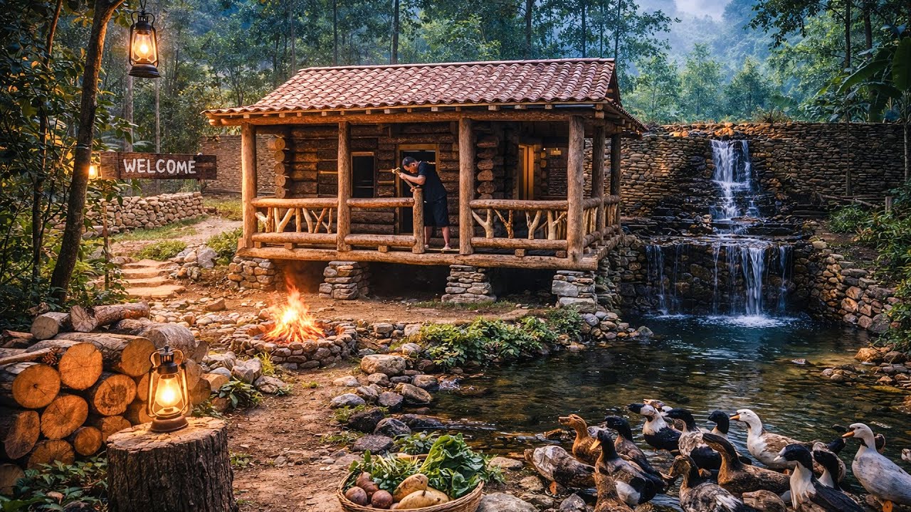 How to build a complete house and wooden staircase yourself, and live alone in the forest