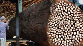 Amazing dwarf teak wood grain pattern, cutting rare teak wood at sawmill