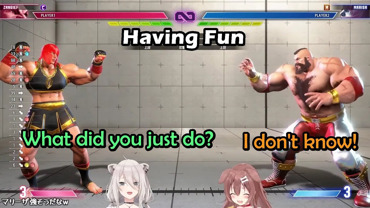 Korone and Botan Having Fun Trying All Controls In Street Fighter