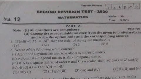 🔴 12th Std Maths Second Revision Exam Official Original Question Paper 2020 | English Medium | 💯