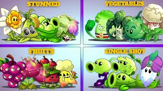 Random 4 Team Plants Battles - Team Stunned v Vegetables v Fruits v Single Shot - Who Will Win