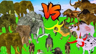 10 Zombie Mammoth vs 10 Zombie Bull vs Cheetah Fight Prehistoric Animal Epic Battle Mammoth vs Bull