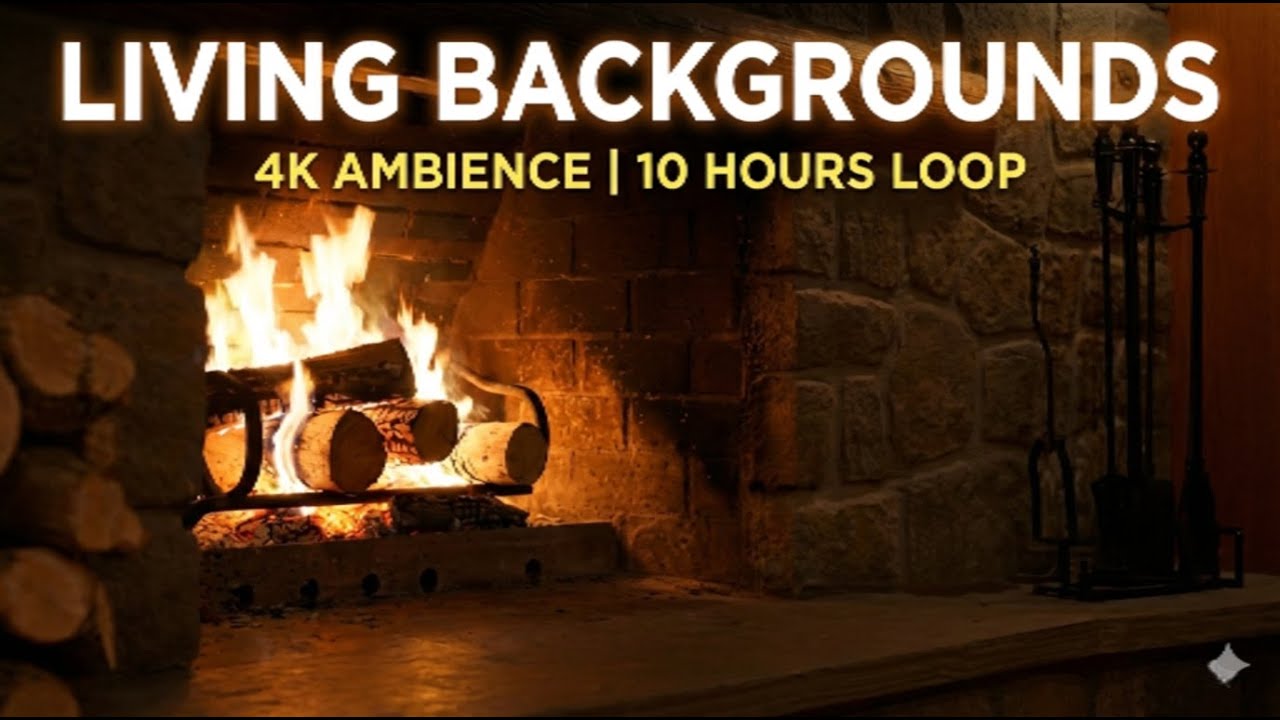 10 Hour Fireplace  • 4K Relaxing Fireplace Video • Cozy Ambience for Sleep & Study