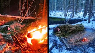No Tent Winter SOLO Overnight with Siberian All Night Log Fire by Os Bushcraft and Survival 196,948 views 3 years ago 12 minutes, 42 seconds