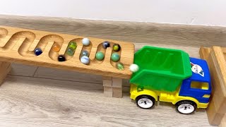 Marble Run Race ☆ HABA Slope ☆ Excavator, Garbage Truck, Dump Truck, Ambulances