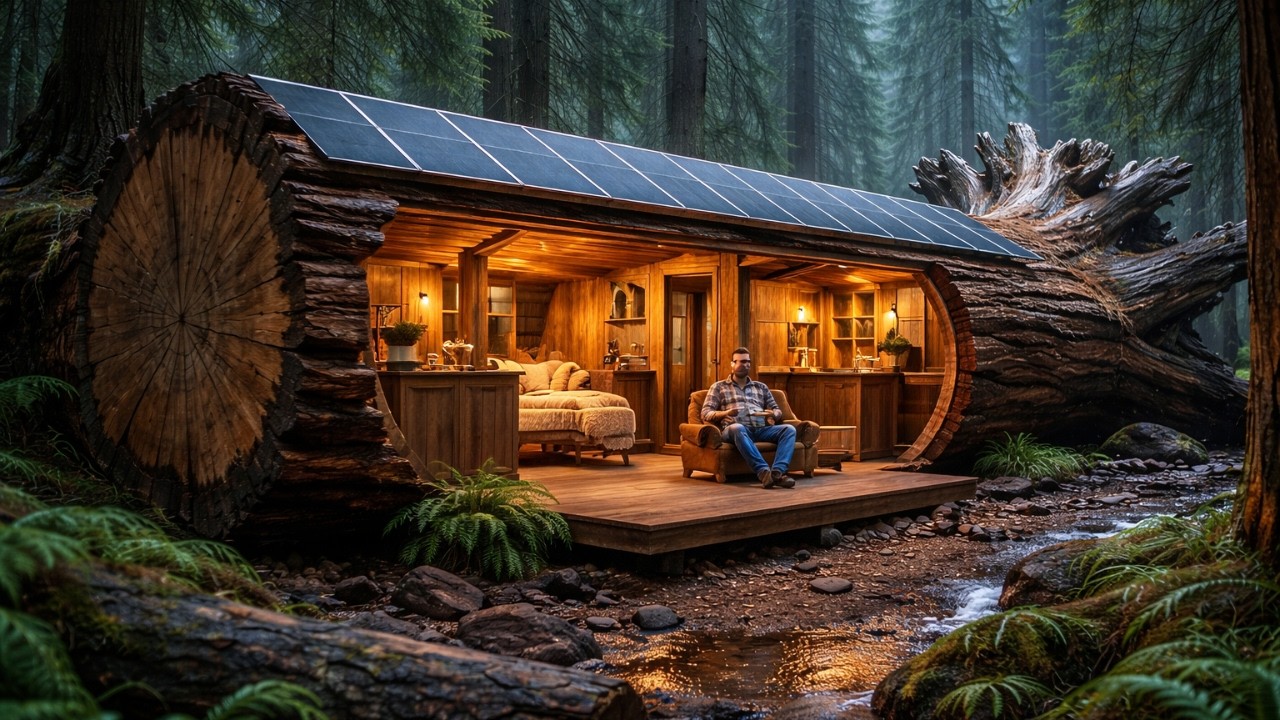 Building a SECRET HOUSE Inside a Tree Trunk – This Man Built a Survival Home in the Forest (ASMR)